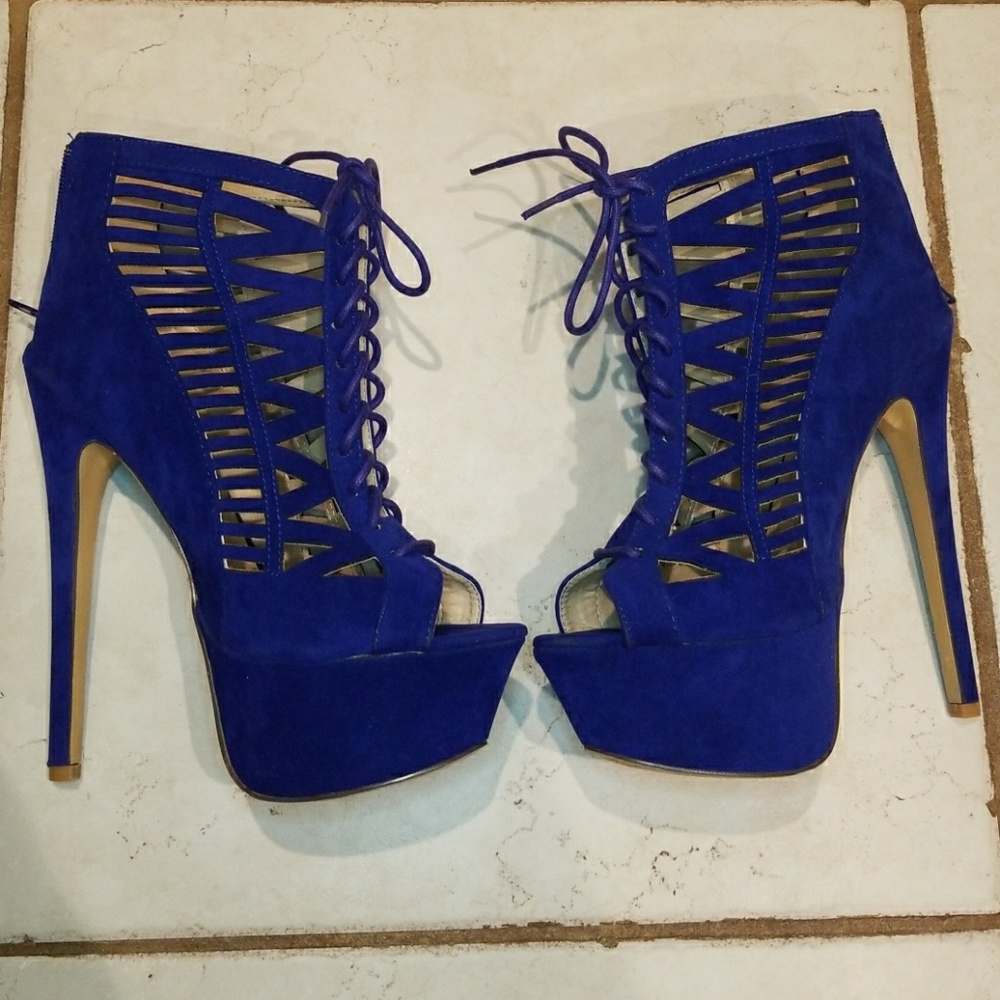 Blue suede high heels